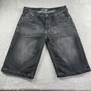 Vintage Jinzu‎ Shorts Jorts Mens 36 Black Denim Baggy Embroidered Skate Y2K Fade